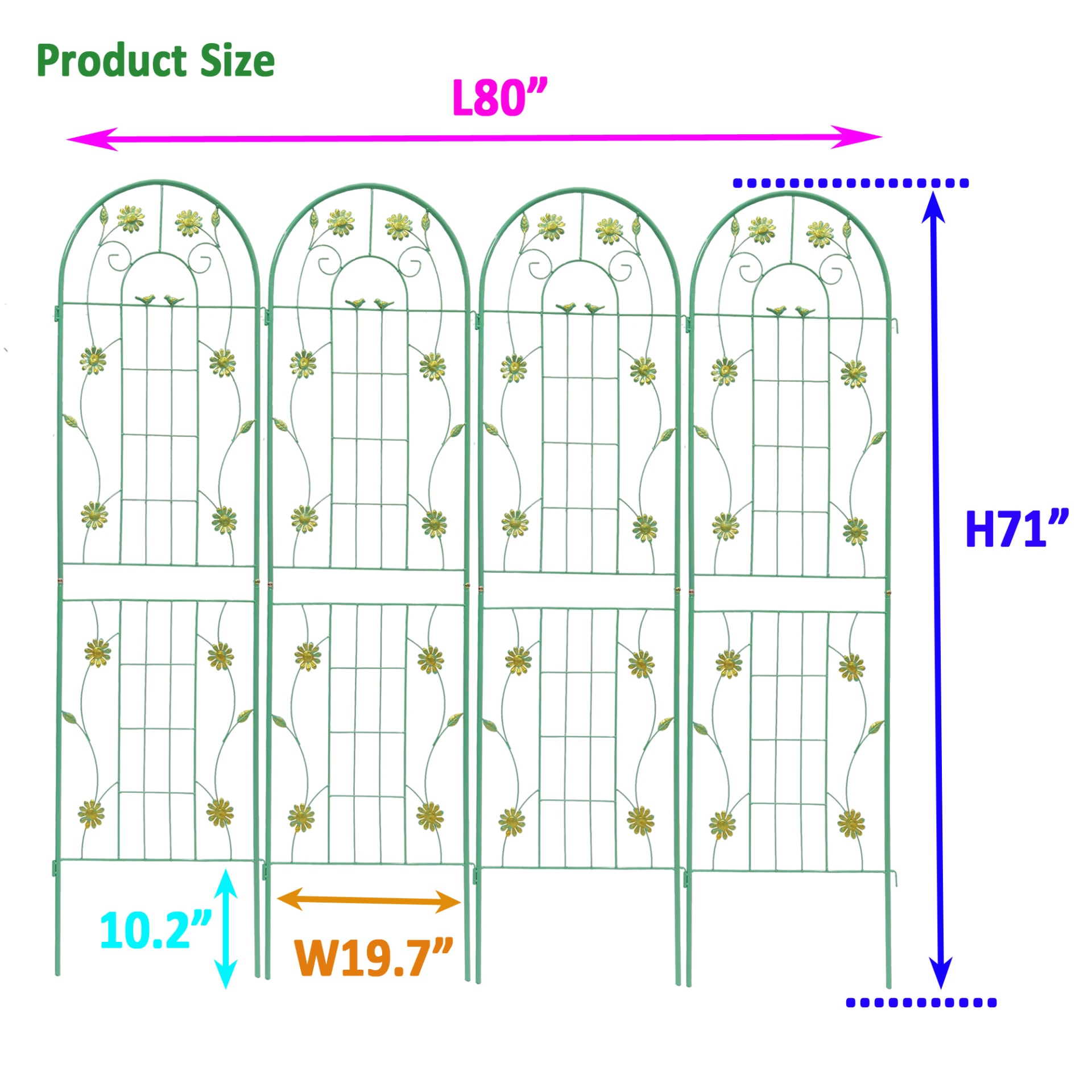 4 Pack Metal Garden Trellis 71  X 19.7  Rustproof Trellis For Climbing Plants Outdoor Flower Support Green view 5