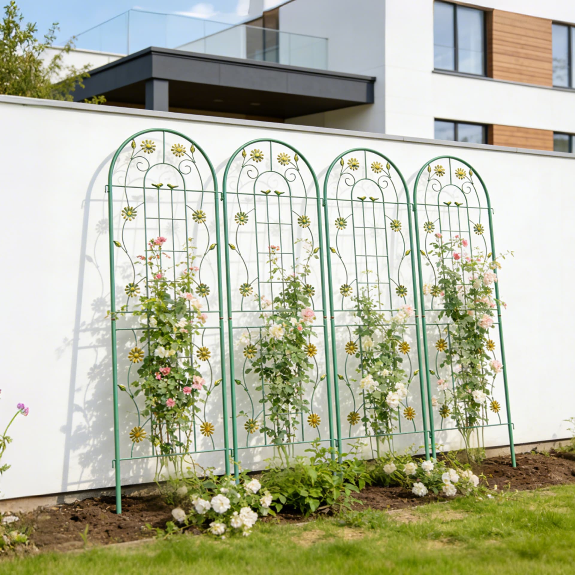 4 Pack Metal Garden Trellis 71 X 19.7 Rustproof Trellis For Climbing Plants Outdoor Flower Support Green