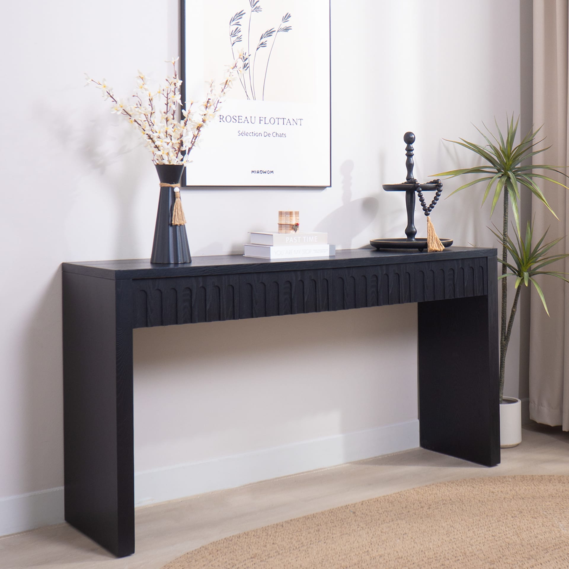 Modern Black Console Table With 4 Drawers  59.2  Entryway Table With Storage view 3