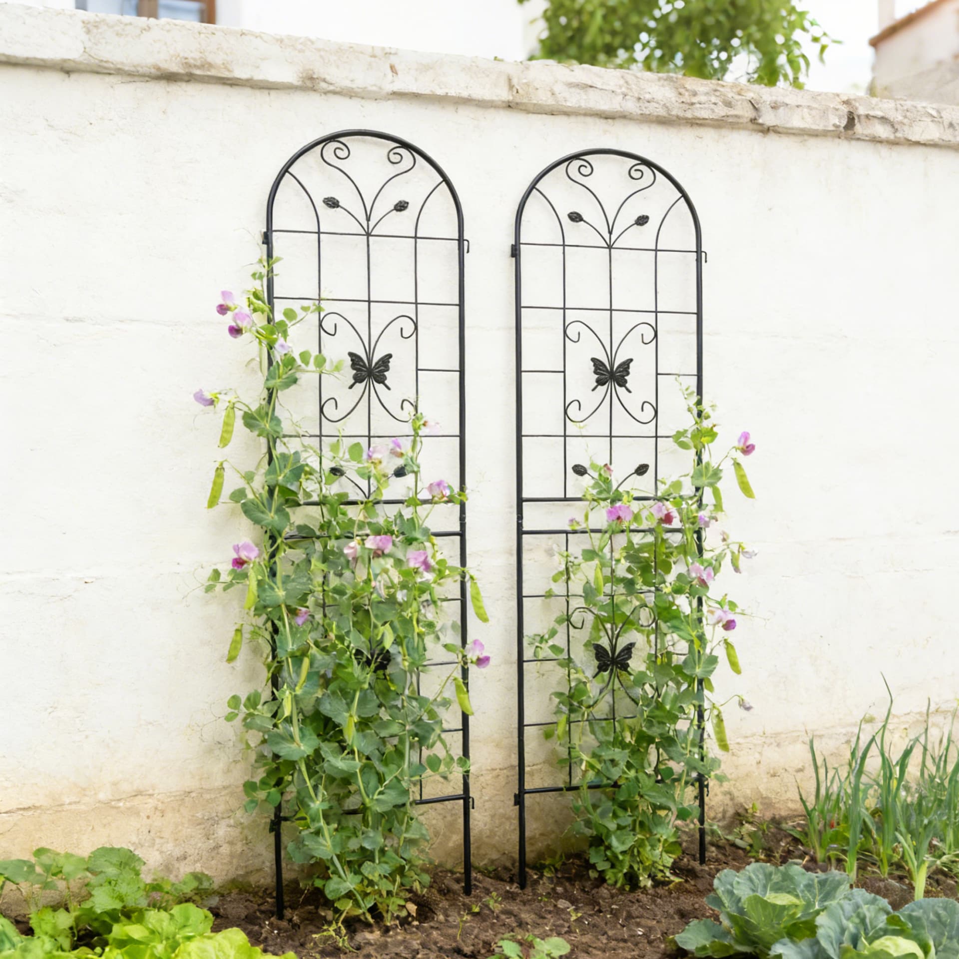 2 Pack Metal Garden Trellis 86.7  X 19.7  Rustproof Trellis For Climbing Plants Outdoor Flower Support Black view 3