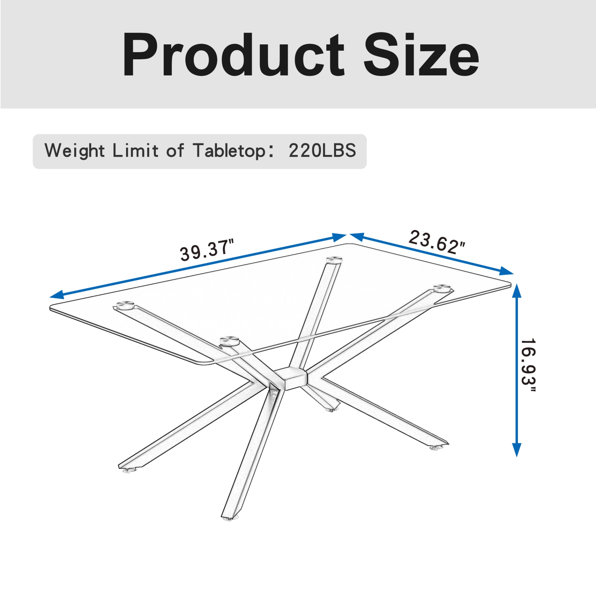 39.37  Rectangular Clear Tempered Glass Coffee Table,Stylish Design With Black Metal Legs, Coffee Table For Living Room view 4