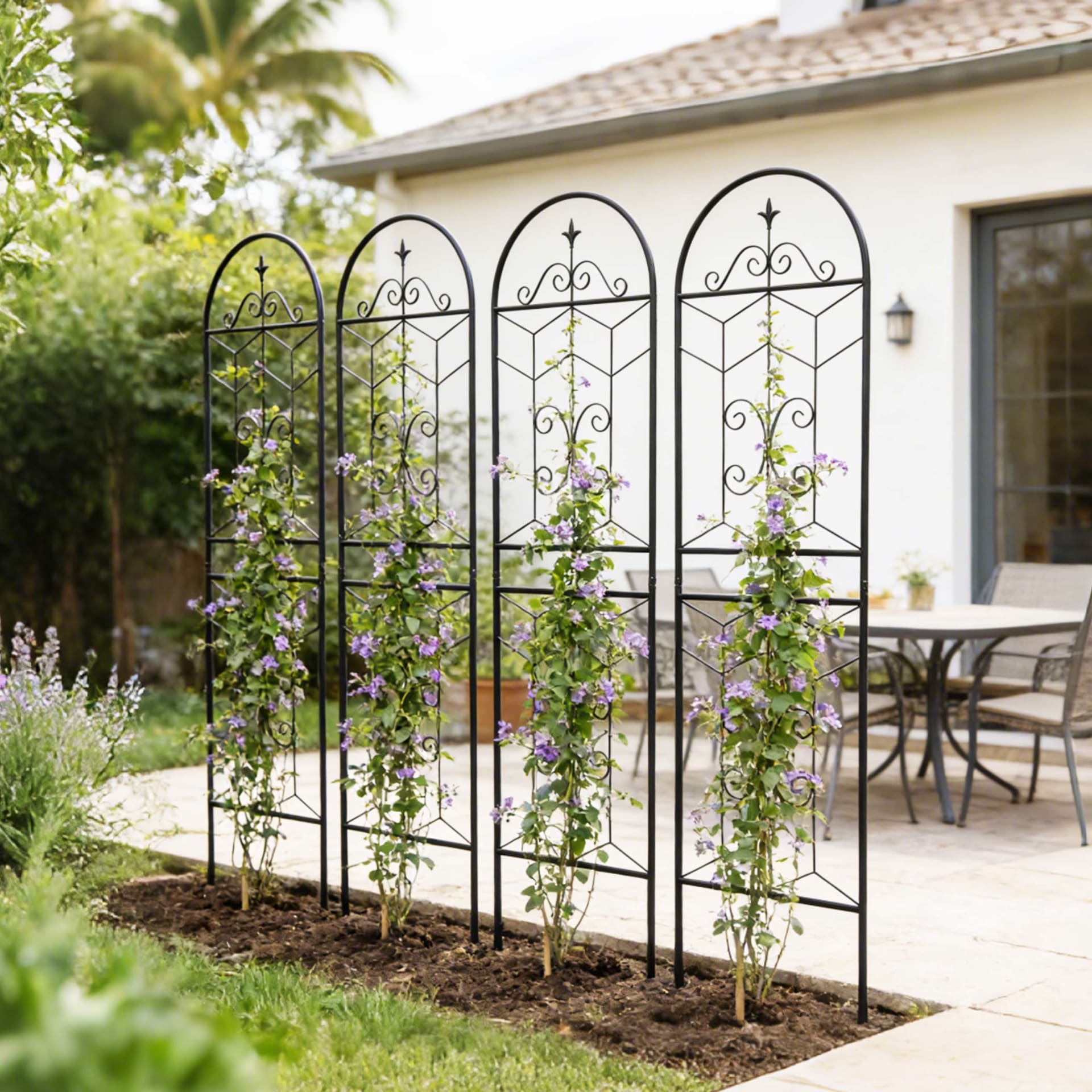 4 Pack Metal Garden Trellis 71  X 19.7  Rustproof Trellis For Climbing Plants Outdoor Flower Support Black view 5