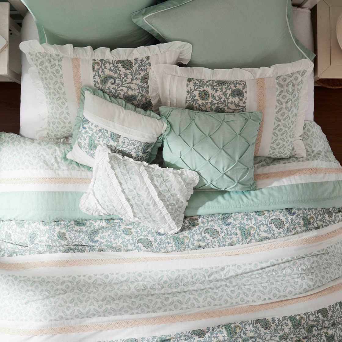 9 Piece Cotton Percale Comforter Set Aqua Queen view 4