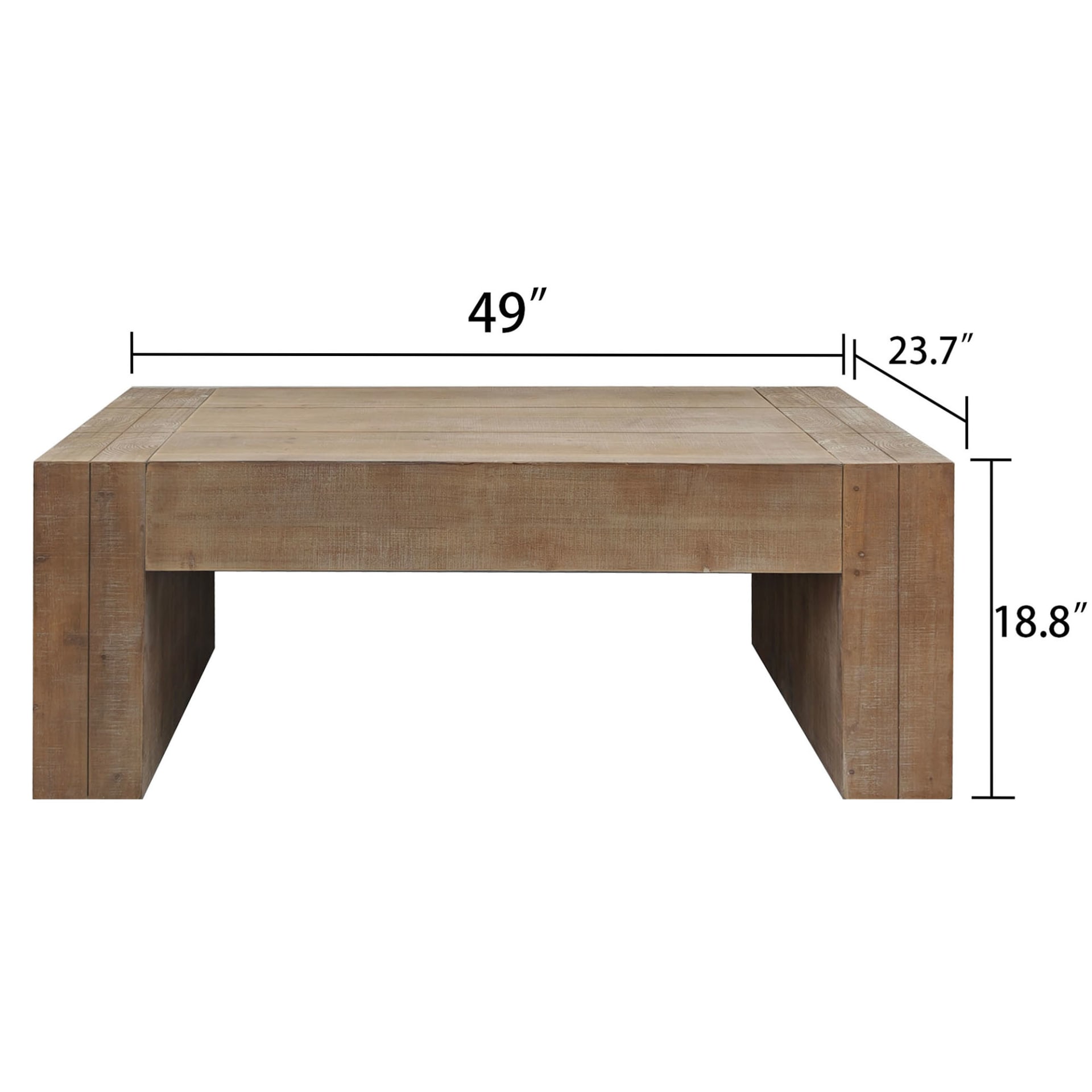 Rustic Wood Coffee Table, 49in Modern Farmhouse Rectangular Table For Living Room view 5