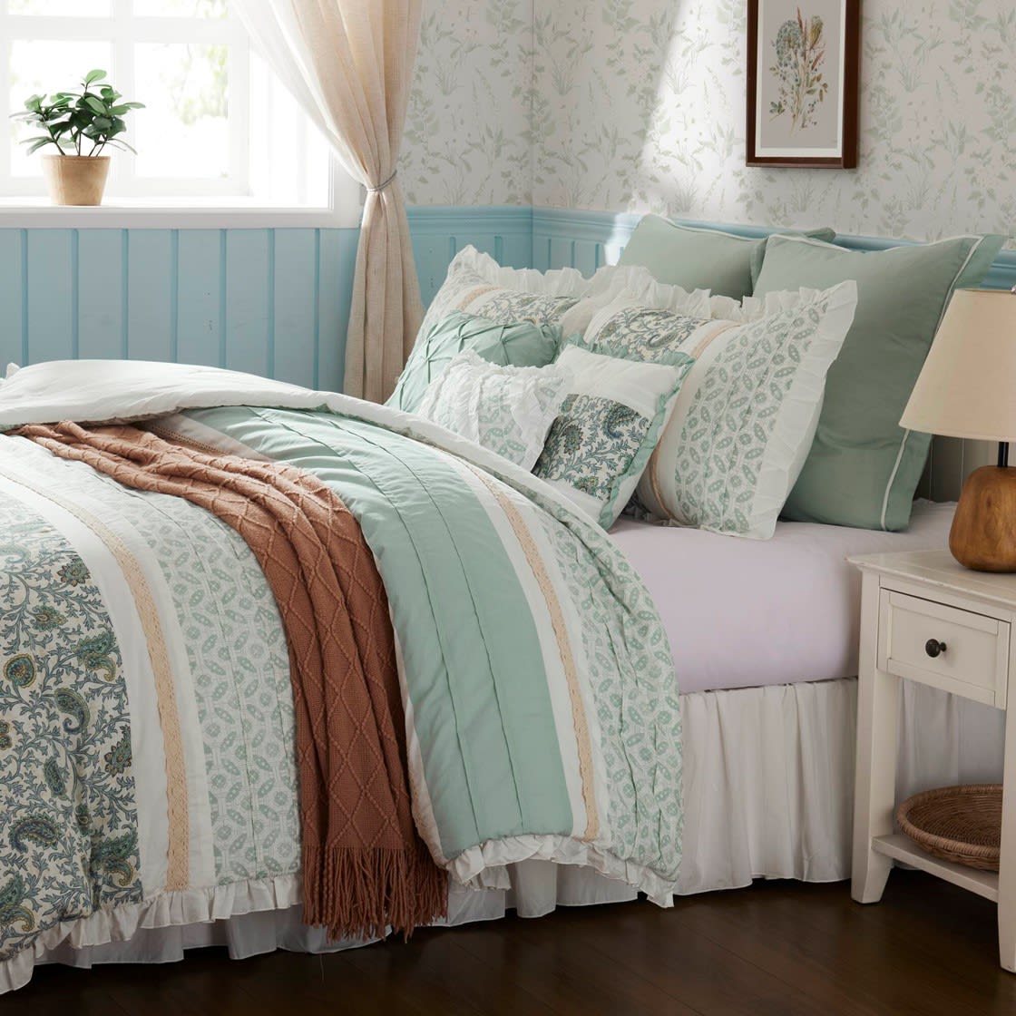 9 Piece Cotton Percale Comforter Set Aqua Queen view 5
