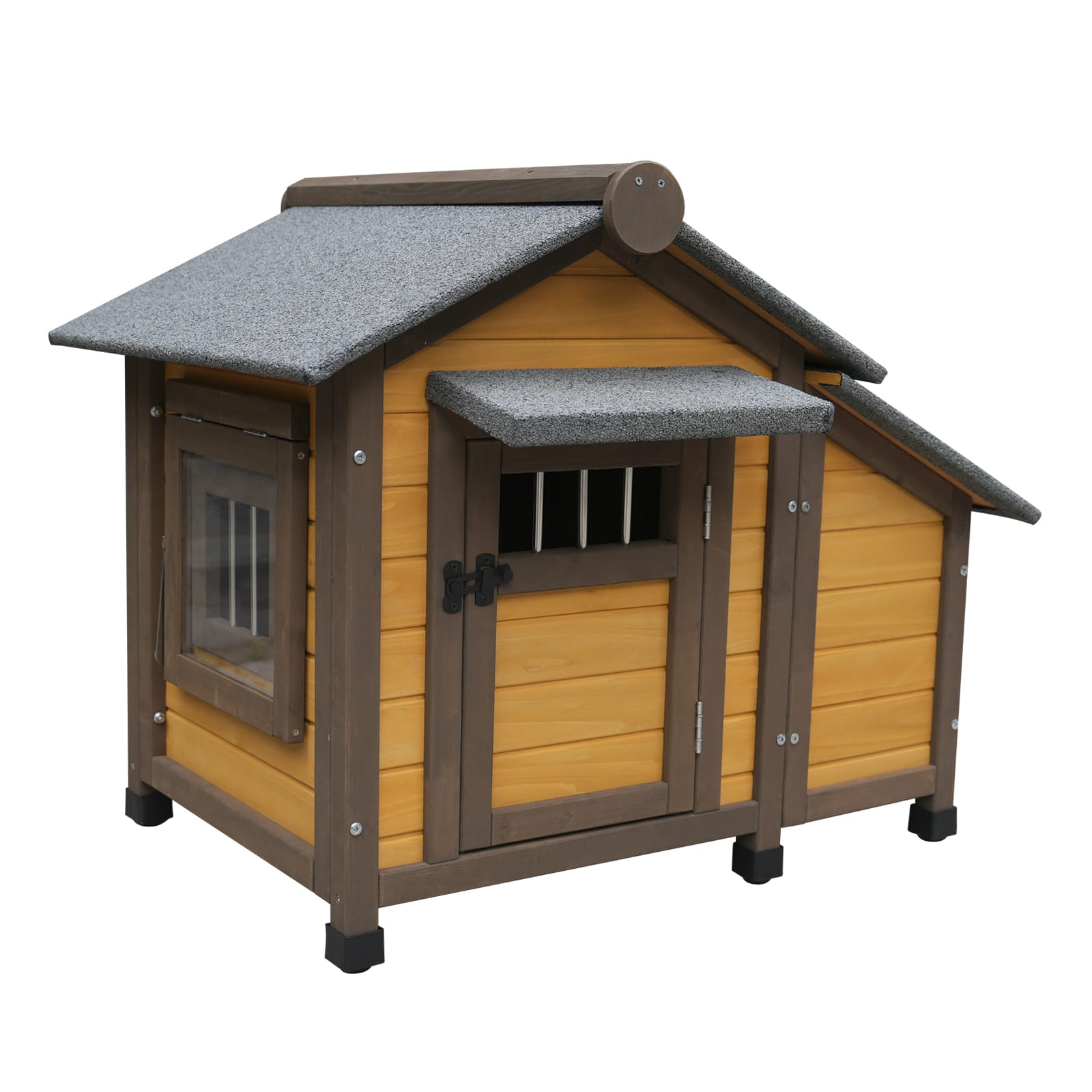 45 Inch Solid Wood Dog House, Cozy Outdoor Shelter For Medium & Small Dogs With Lockable Ventilated Door, Waterproof Insulated Felt Roof & Charming Design view 2