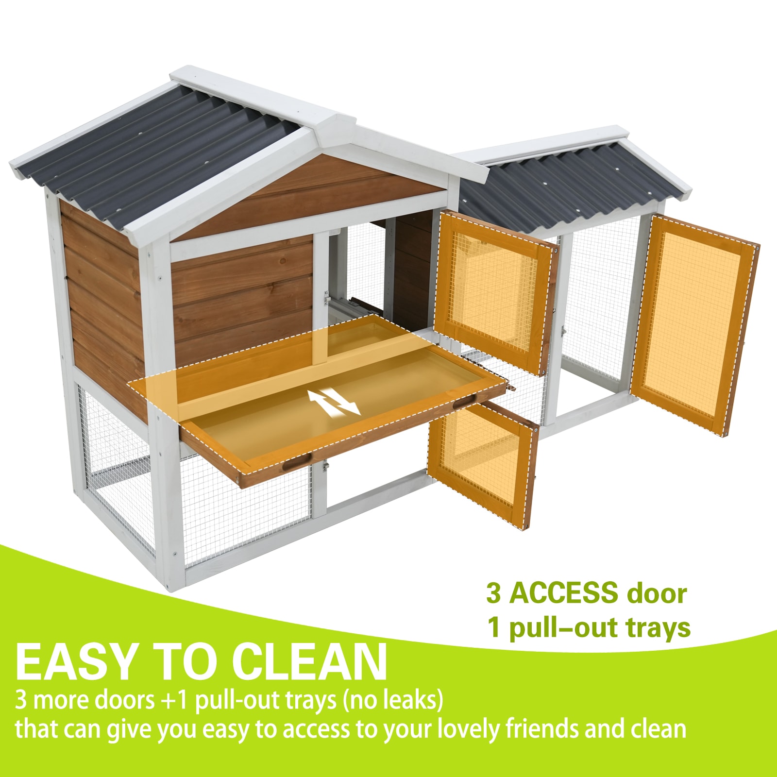58  Wooden Outdoor Indoor Roof Waterproof Bunny Hutch Rabbit Cage Guinea Pig Coop PET House For Small To Medium Animals With Stairs And Cleaning Tray view 5