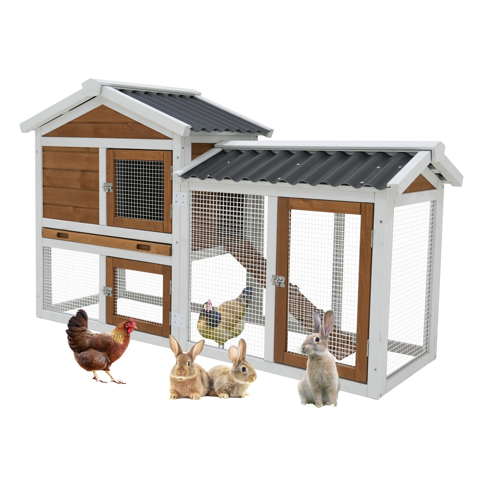 58  Wooden Outdoor Indoor Roof Waterproof Bunny Hutch Rabbit Cage Guinea Pig Coop PET House For Small To Medium Animals With Stairs And Cleaning Tray view 2