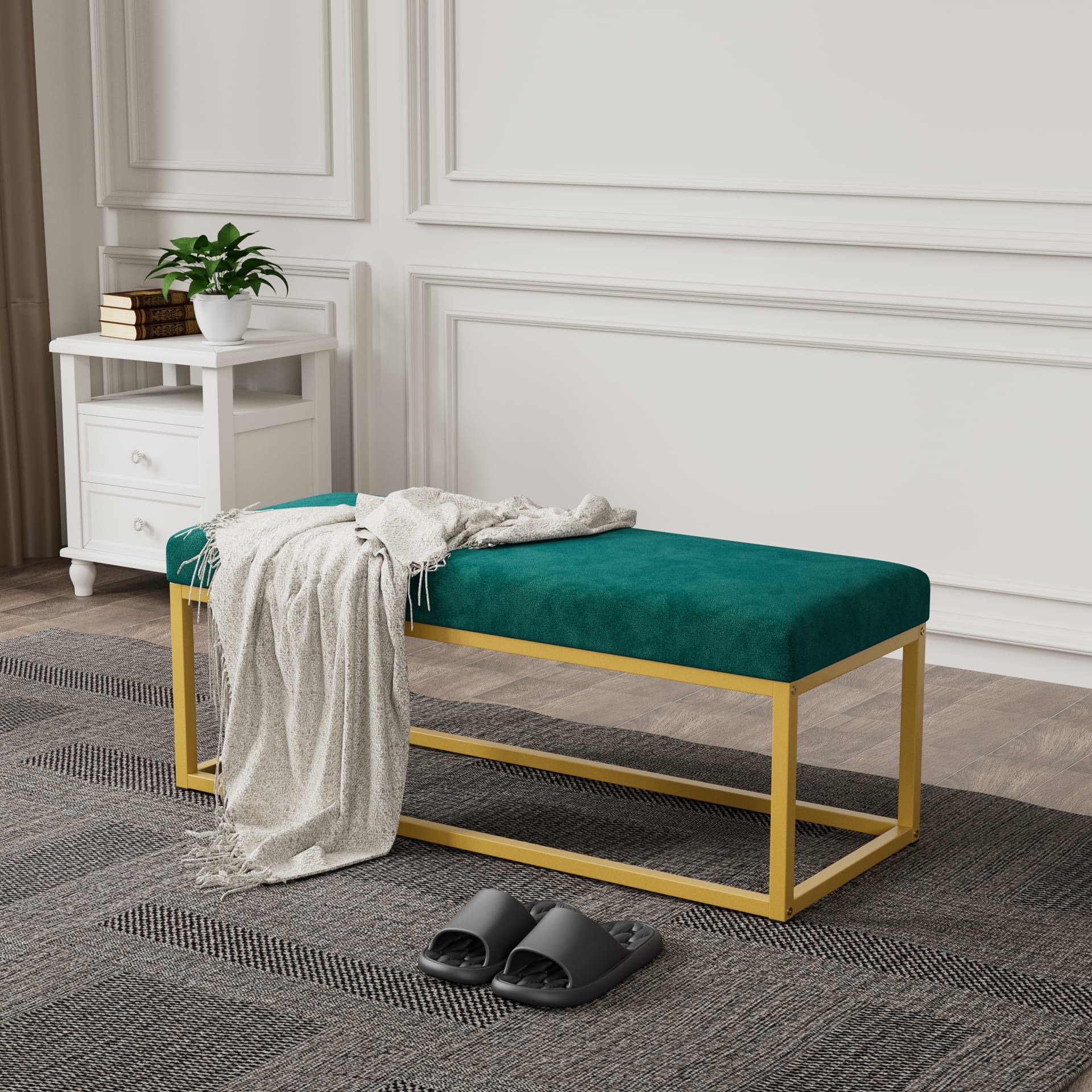 Storage Bench For Entryway, Bench With Steel Frame,, Synthetic Leather, Living Dining Room, Mid-Century Modern, Loads 600 Lb view 4