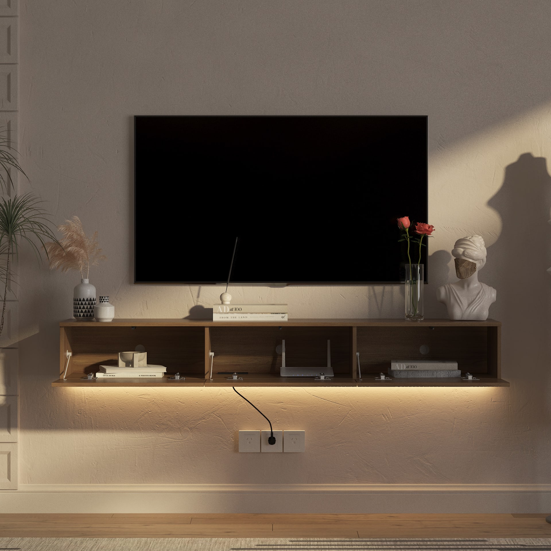 Floating TV Stand Wall Mounted With 16 Color LEDs,67  Modern TV Stand, Floating TV Cabinet Entertainment Center For 55 60 65 Inch TV view 4