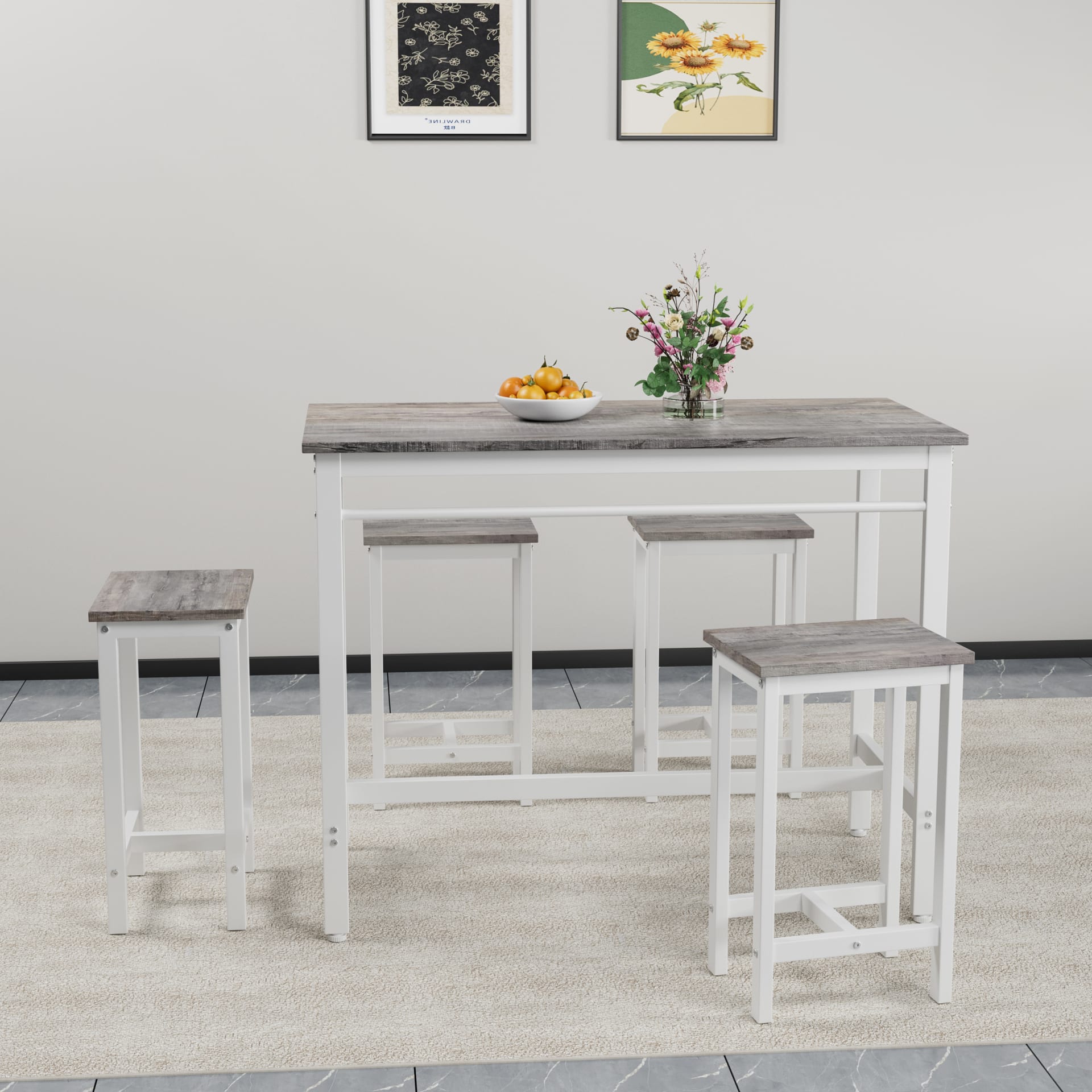 5-piece Modern Kitchen Table With Four Bar Stools Bar Table Set 5PC,metal Frame And MDF, White Oak,47.5  L X 23.7  W X 35.5  H. view 4