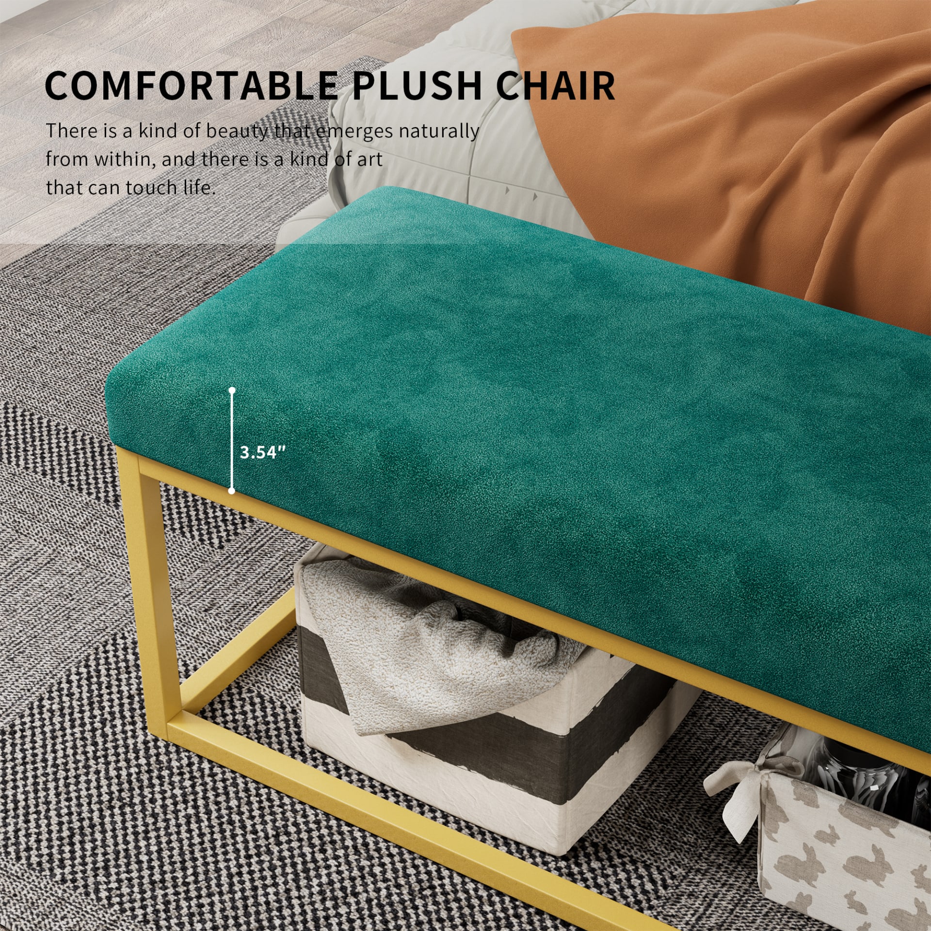 Storage Bench For Entryway, Bench With Steel Frame,, Synthetic Leather, Living Dining Room, Mid-Century Modern, Loads 600 Lb view 5