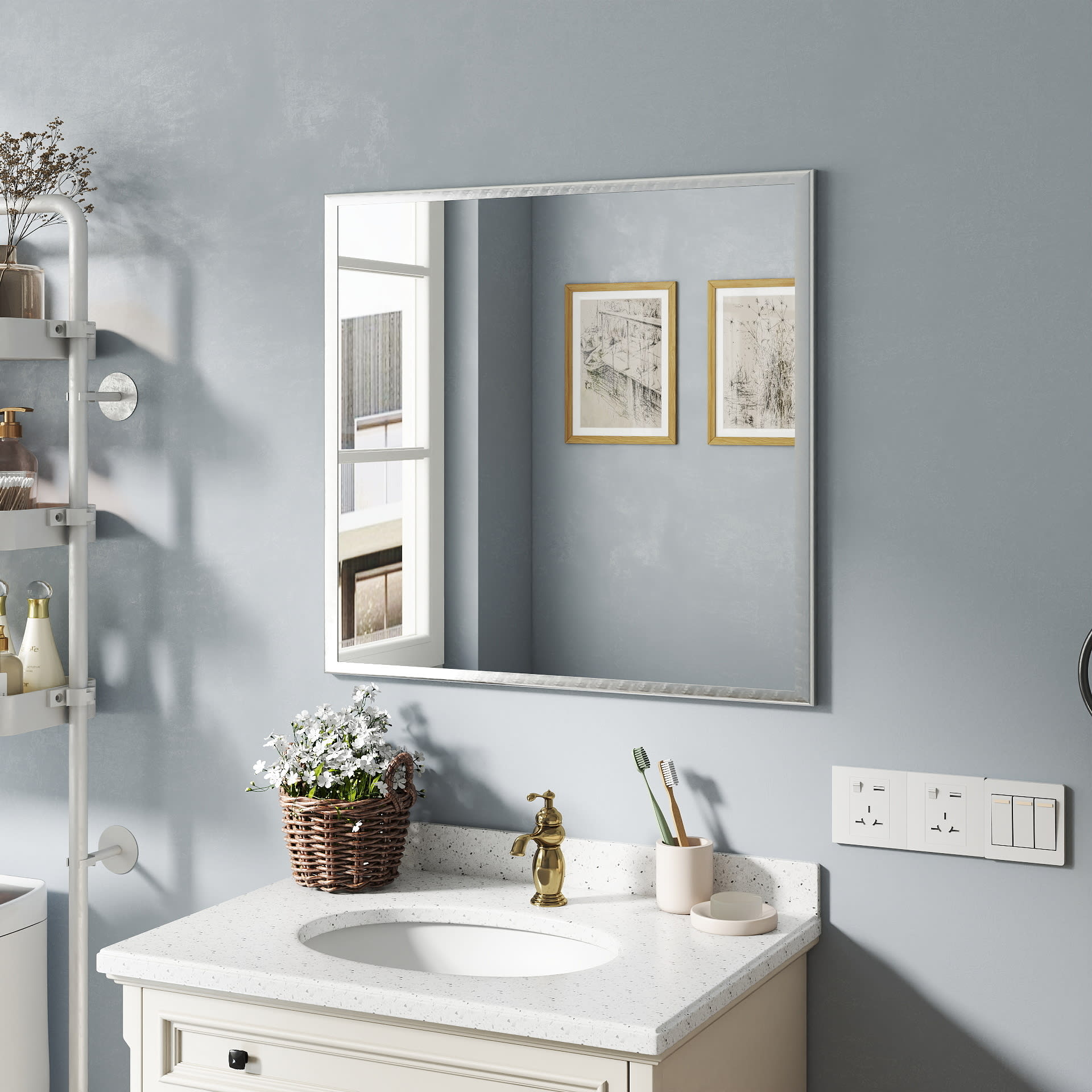 Transform Your Bathroom With This Stunning 32-inch Aluminum Silver Mirror view 4