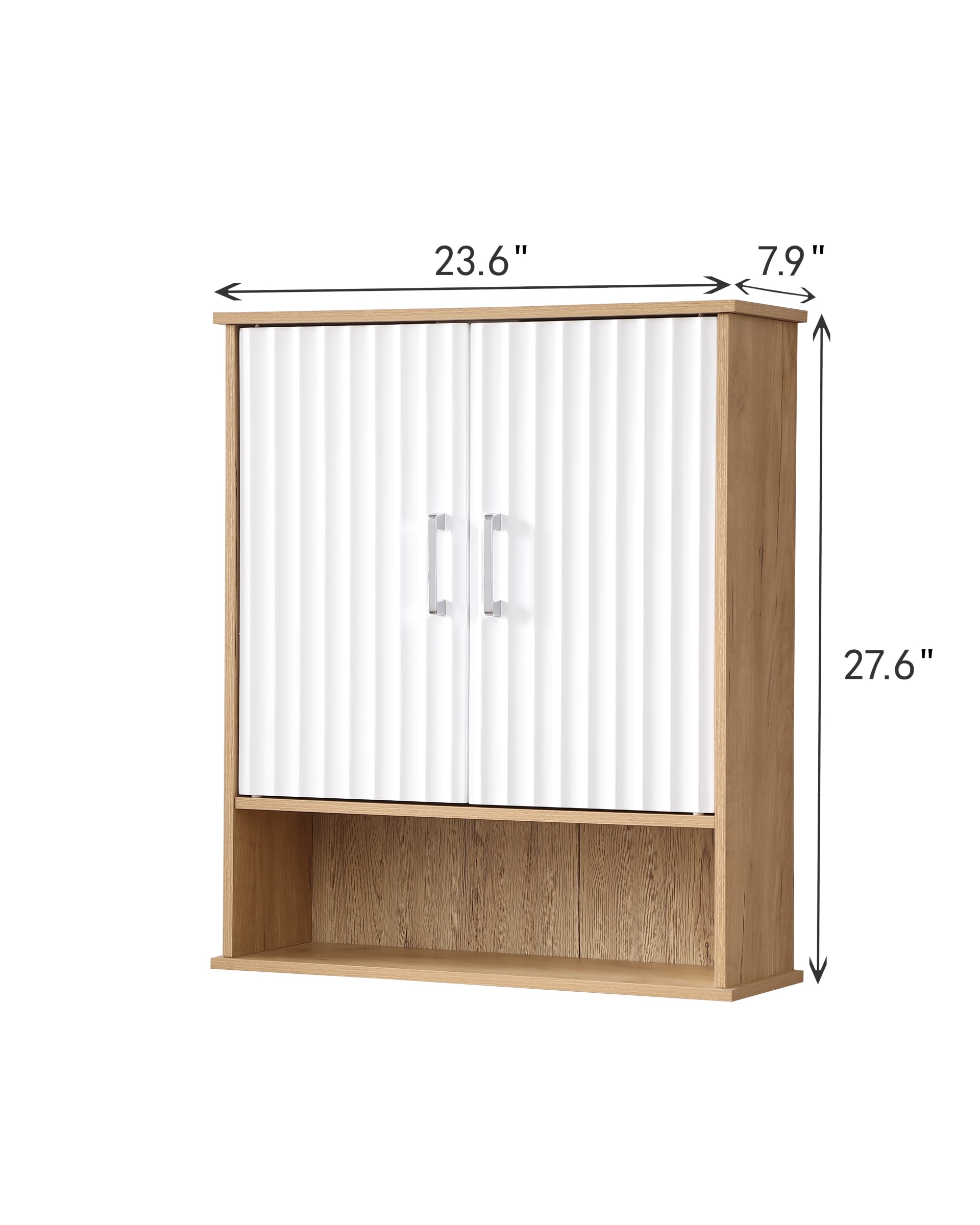 Bathroom Wall Cabinet With Double - Door, Bottom Shelf, Wavy - Patterned Doors, Adjustable Inner Shelf, Easy Installation, White & Natural Wood view 1