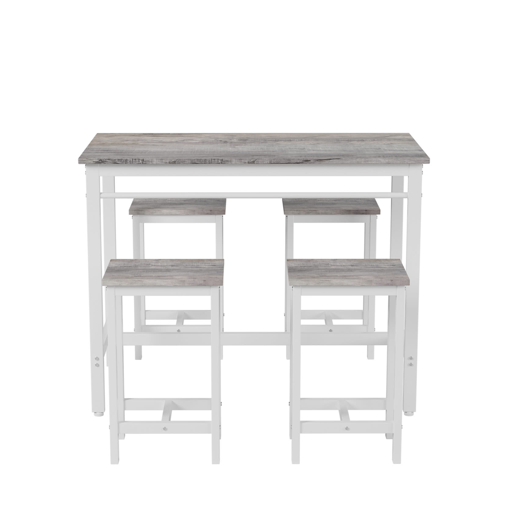 5-piece Modern Kitchen Table With Four Bar Stools Bar Table Set 5PC,metal Frame And MDF, White Oak,47.5  L X 23.7  W X 35.5  H. view 2