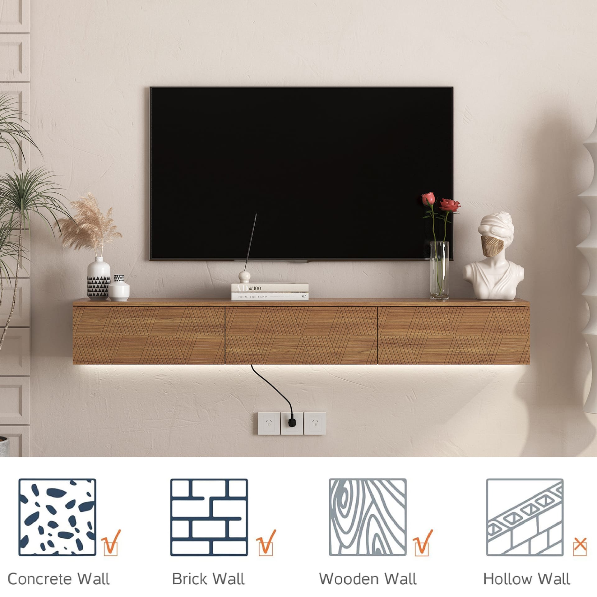 Floating TV Stand Wall Mounted With 16 Color LEDs,67  Modern TV Stand, Floating TV Cabinet Entertainment Center For 55 60 65 Inch TV view 2