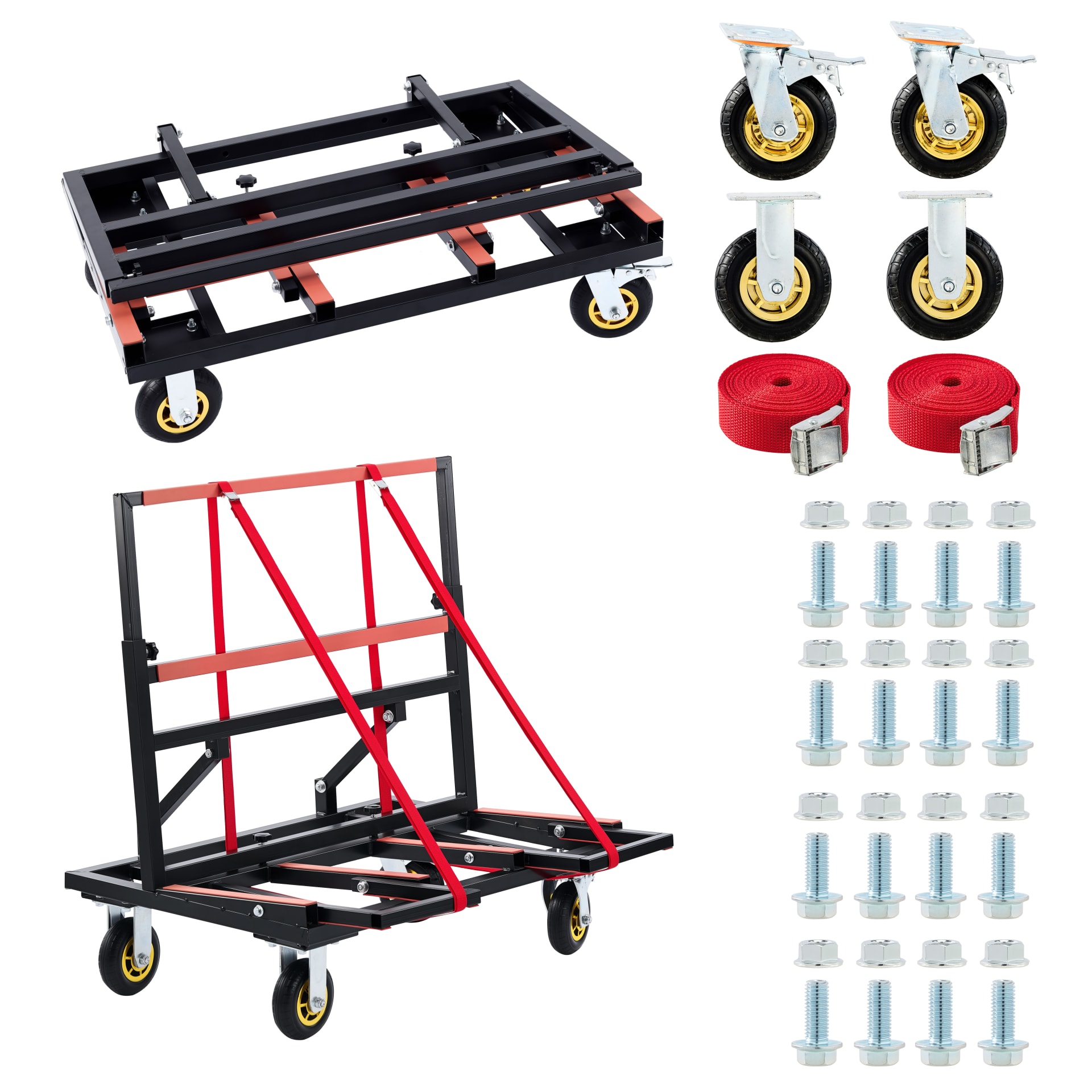 Folding Drywall Dolly With 4X6  Casters,  2000 LBS Load Capacity, Expandable Deck And Back Frame, Portable Panel Cart For Versatile Of Handling Plywood, Plasterboard, Glass With 2PCS Tie-Down Strapp view 3