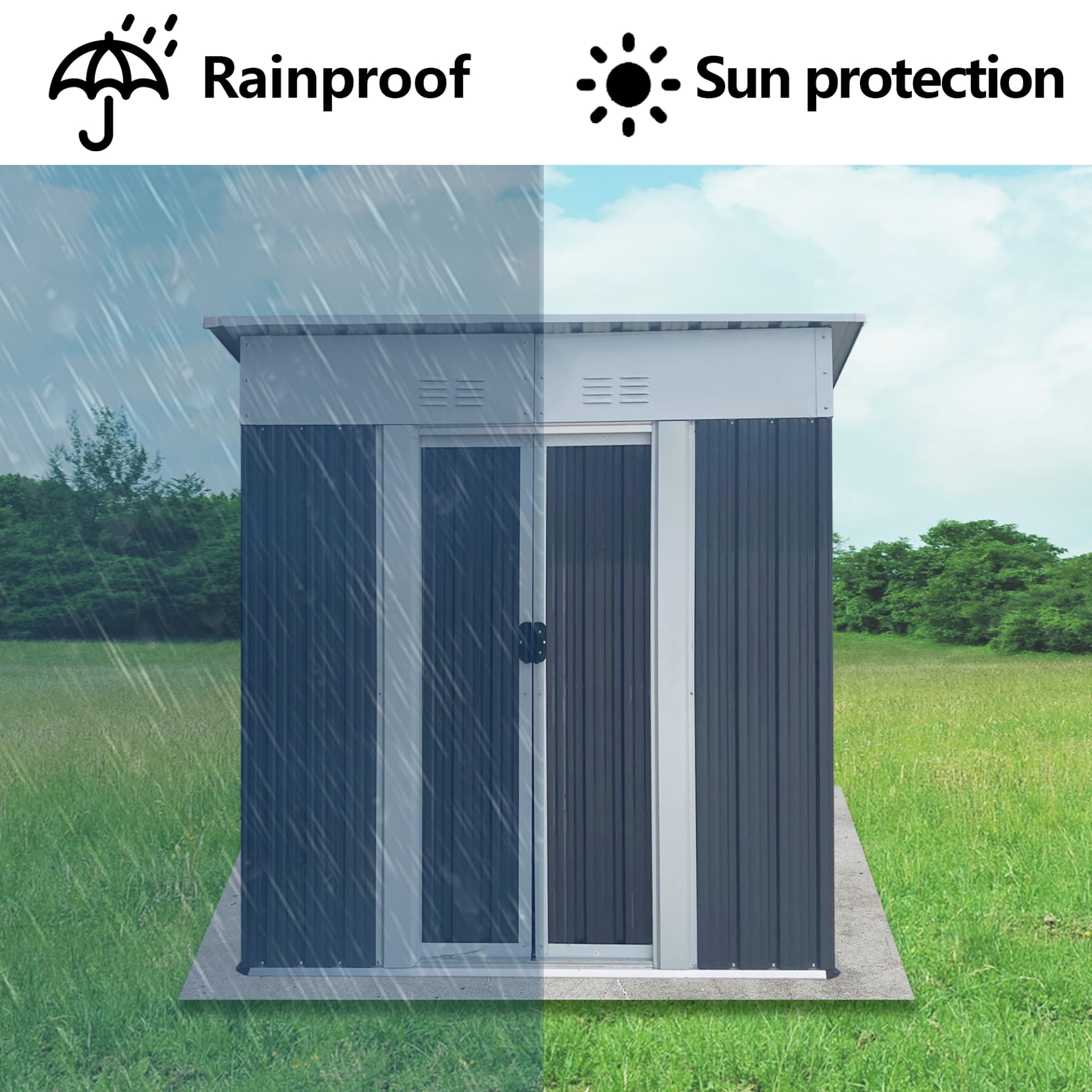 5FTx3FT Pent Roof Grey Outdoor Tool Bike Storage Garden Shed With Aluminum Alloy Frame And Sliding Door view 4