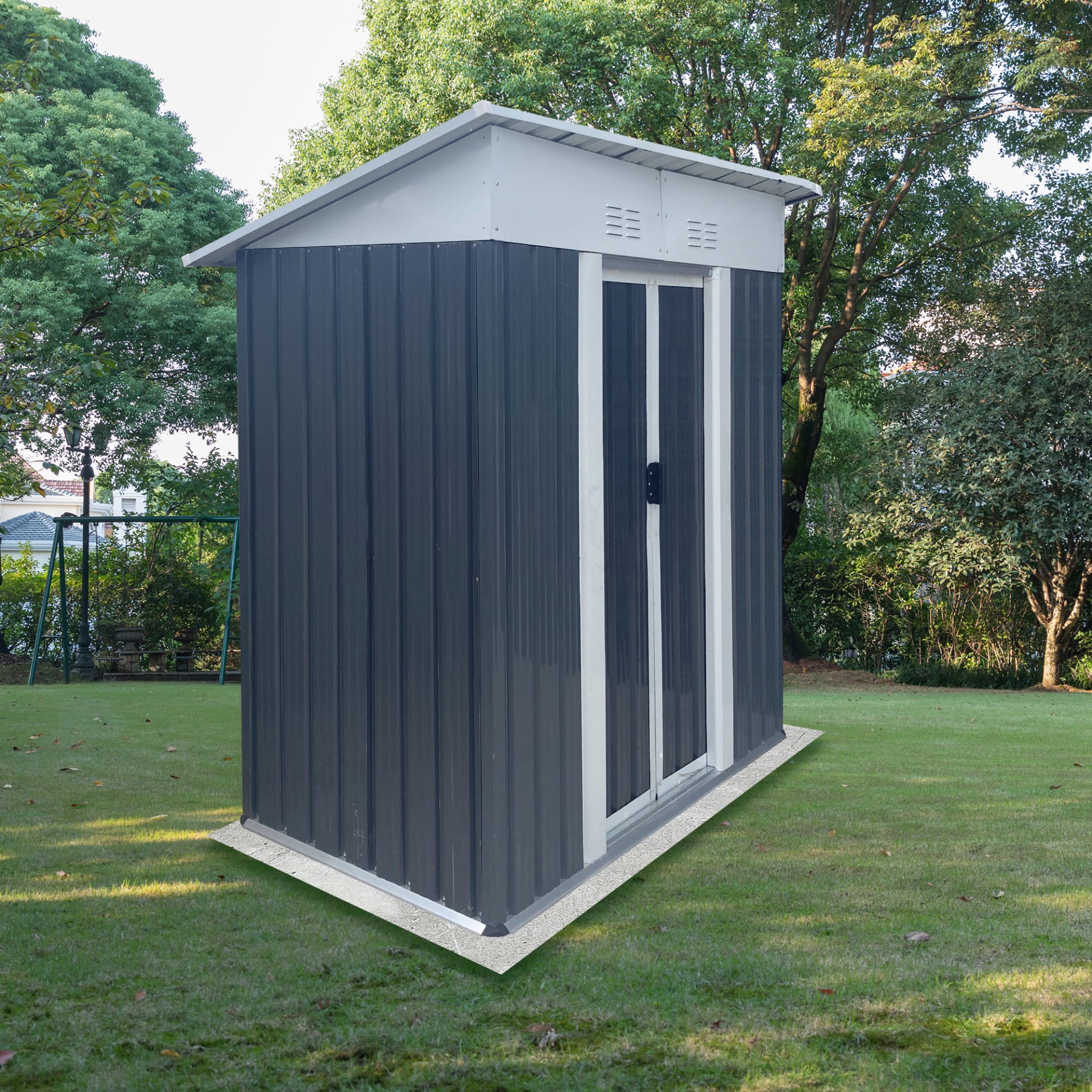 5FTx3FT Pent Roof Grey Outdoor Tool Bike Storage Garden Shed With Aluminum Alloy Frame And Sliding Door view 5