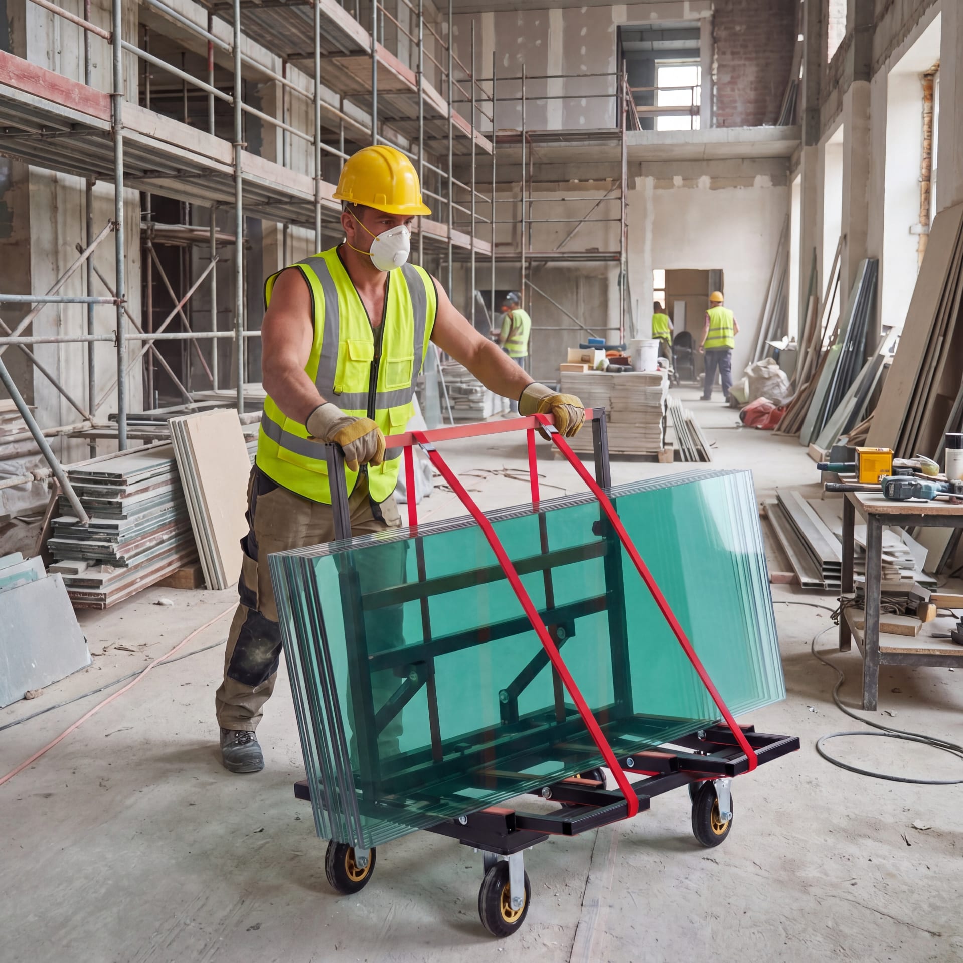 Folding Drywall Dolly With 4X6  Casters,  2000 LBS Load Capacity, Expandable Deck And Back Frame, Portable Panel Cart For Versatile Of Handling Plywood, Plasterboard, Glass With 2PCS Tie-Down Strapp view 4