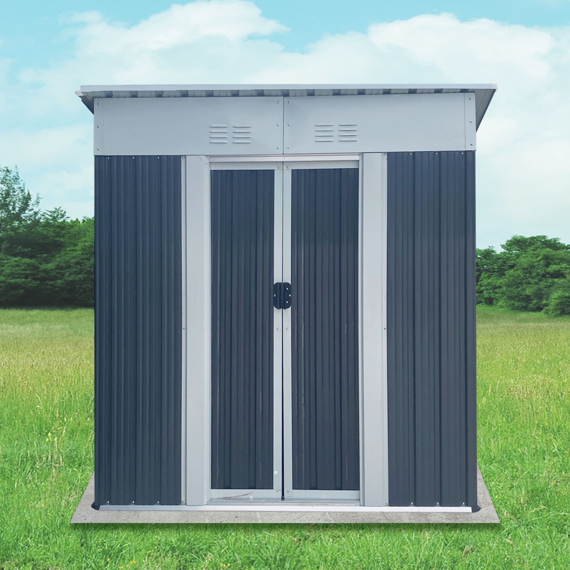 5FTx3FT Pent Roof Grey Outdoor Tool Bike Storage Garden Shed With Aluminum Alloy Frame And Sliding Door view 2