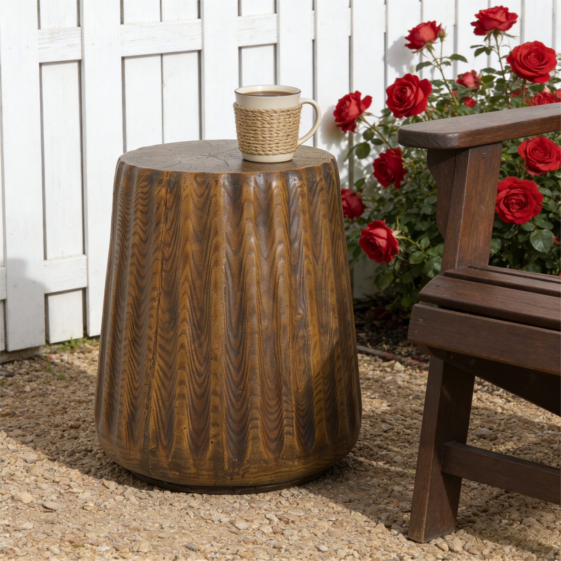 MGO Outdoor Indoor Side Table - Durable Tree Stump Style End Table For Patio, Garden, Living Room, 16.61  Height, Brown Wood Grain Finish view 4