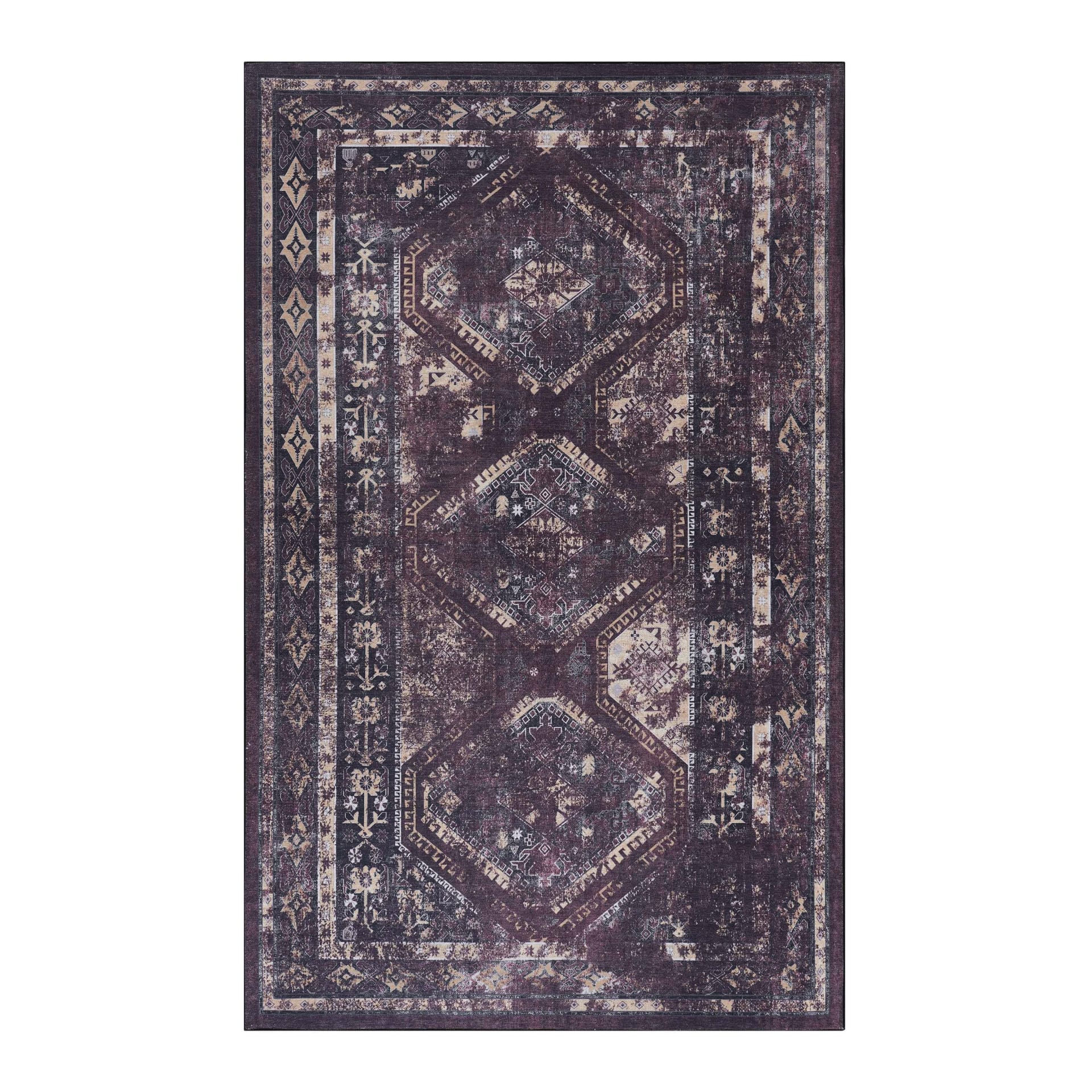 MAVAL Black Washable Rug 6' X 9' Runner Rug  Black Burgundy, 6' X 9' view 2