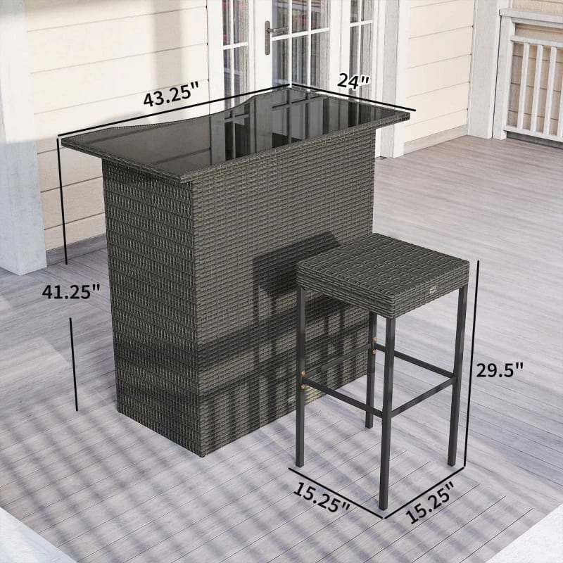 Outsunny 5 Piece Rattan Wicker Bar Set, High Top Outdoor Table And Chairs, Bar Height Patio Set, 2 Shelves & 4 Bar Stools, GrayMultiple Packages view 5
