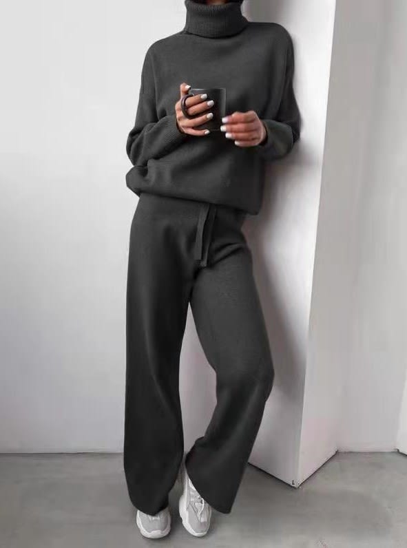 Casual Fashion Suits For Women Turtleneck Sweater And Drawstring Straight Pants view 10