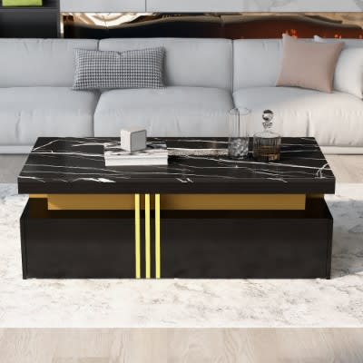 Modern White Rectangular Coffee Table With Marble Pattern Triamine Board Top And 2 Wooden Drawers, Living Room Table, 100x50x40cm view 12