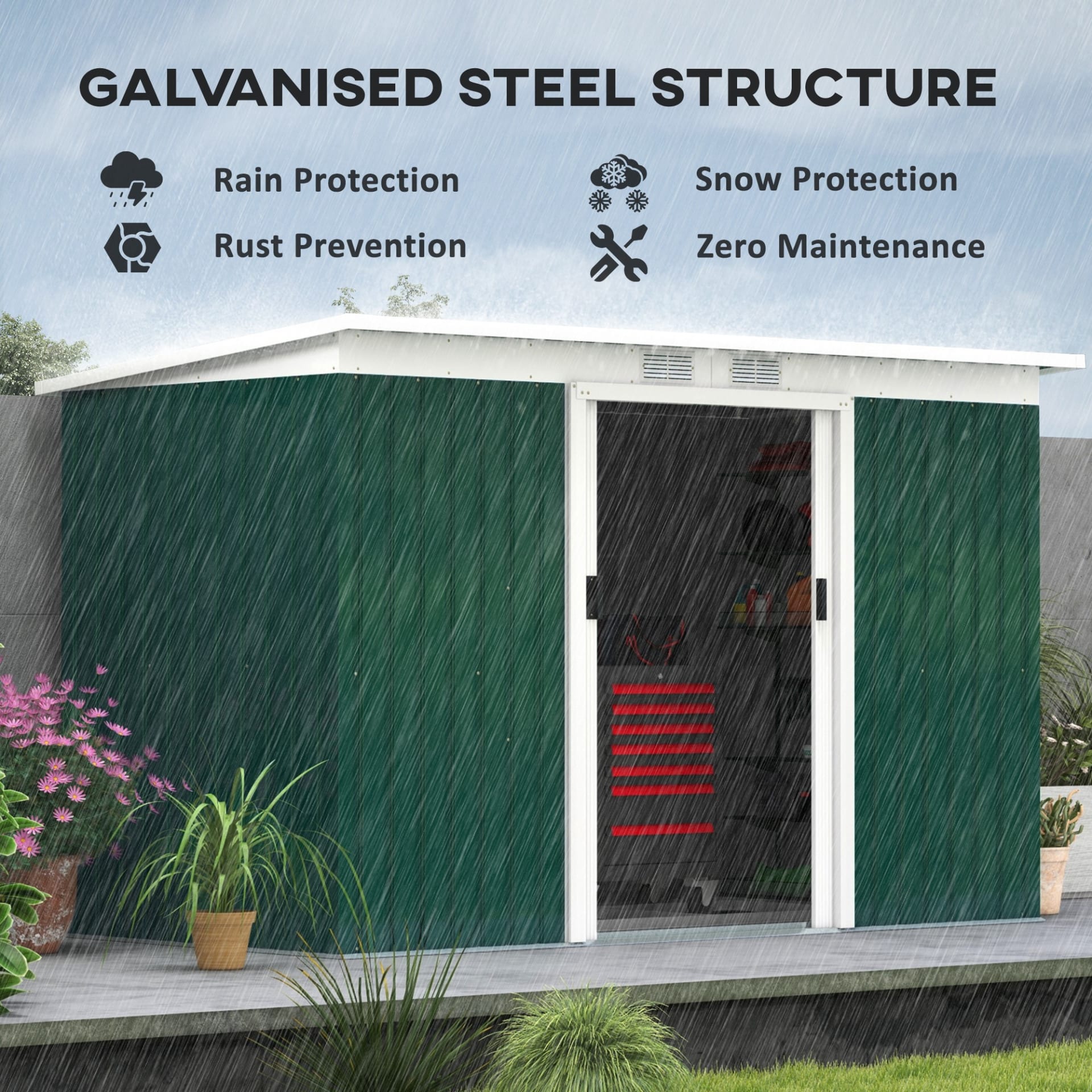 9'x4.5'x5.5' Rust Resistant Metal Garden Shed, Vented, Green White, Perfect For Backyard Lawn Tool Storage  Garden Essentials view 1