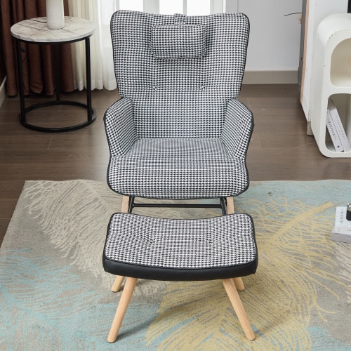 Rocking Chairs For Adults, Tteddy Rocking Chair Relaxing Recliner Chair With Solid Wood Legs High Back Lounge Chairs For Balcony Living Room Bedroom view 36