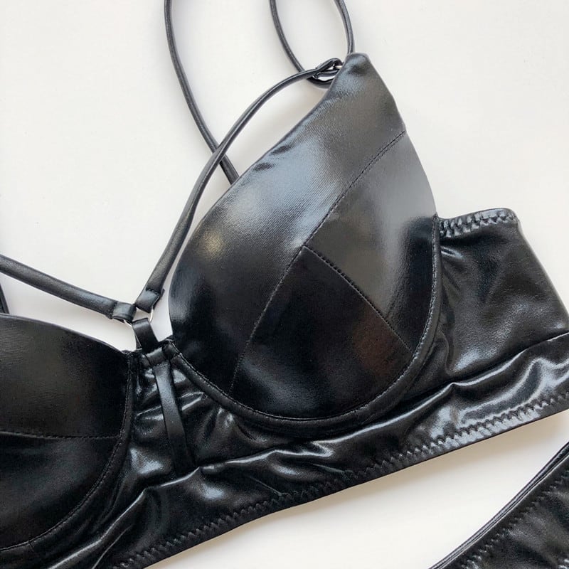 Plain bright leather bikini view 5