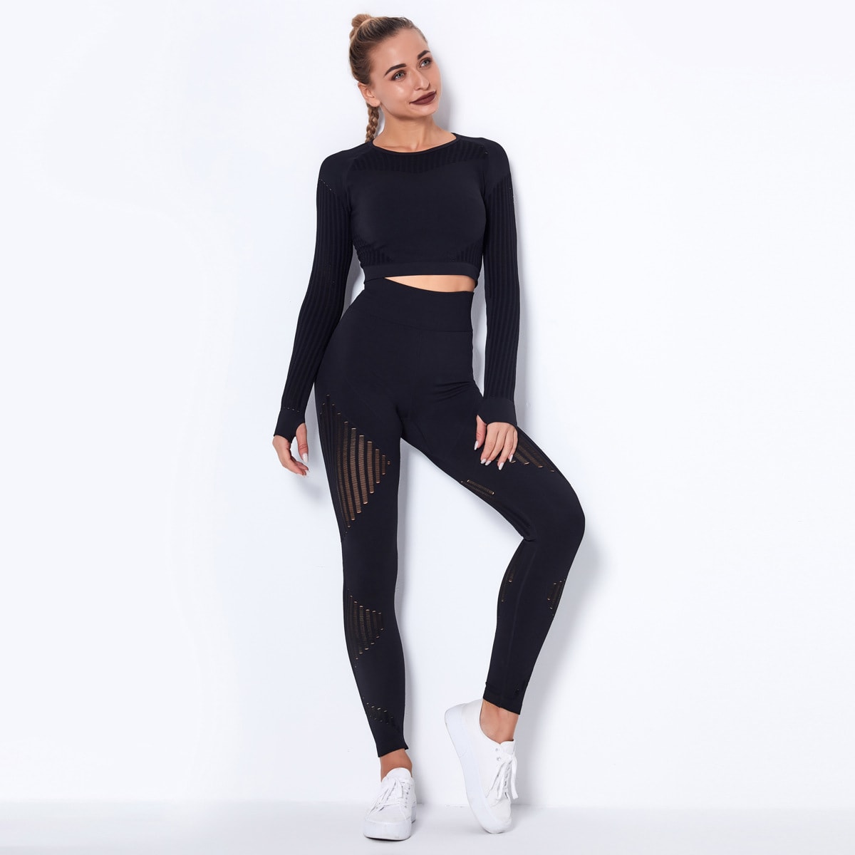 Quick-drying Exercise Yoga Long Sleeve Striped Fitness TOP view 3