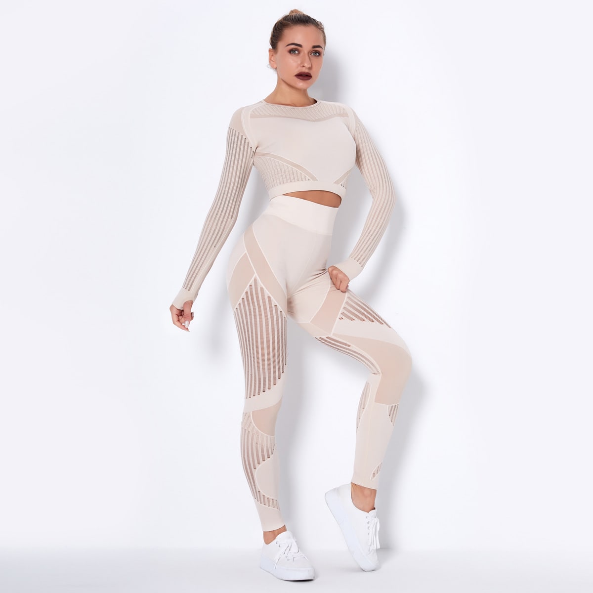 Quick-drying Exercise Yoga Long Sleeve Striped Fitness TOP view 21