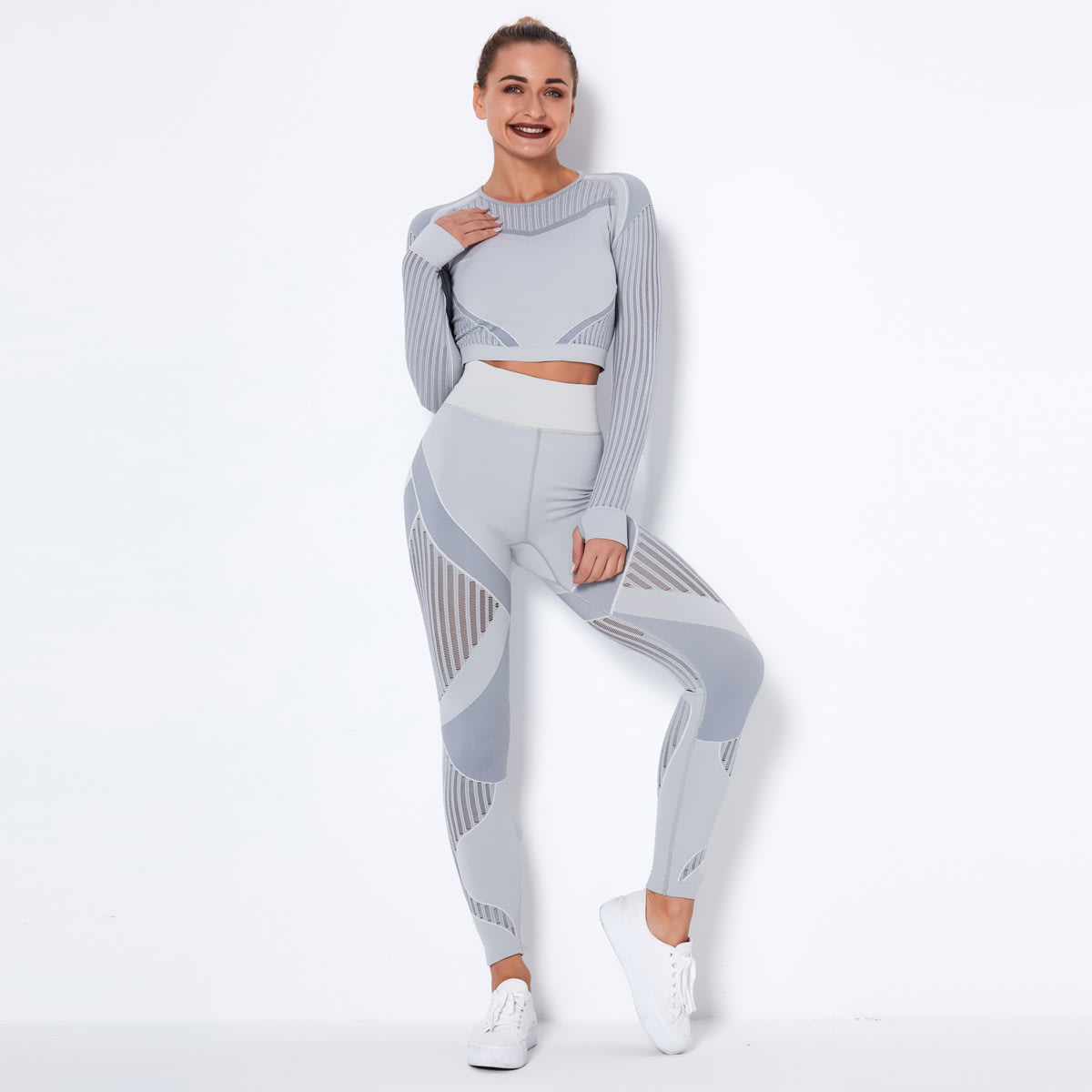 Quick-drying Exercise Yoga Long Sleeve Striped Fitness TOP view 19