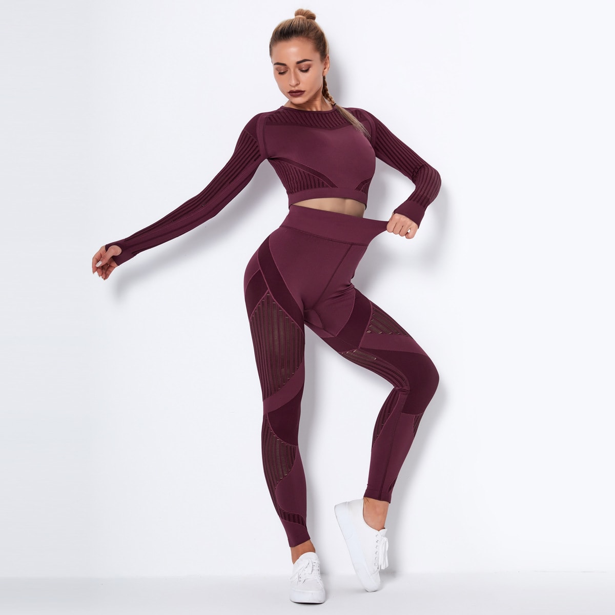 Quick-drying Exercise Yoga Long Sleeve Striped Fitness TOP view 17