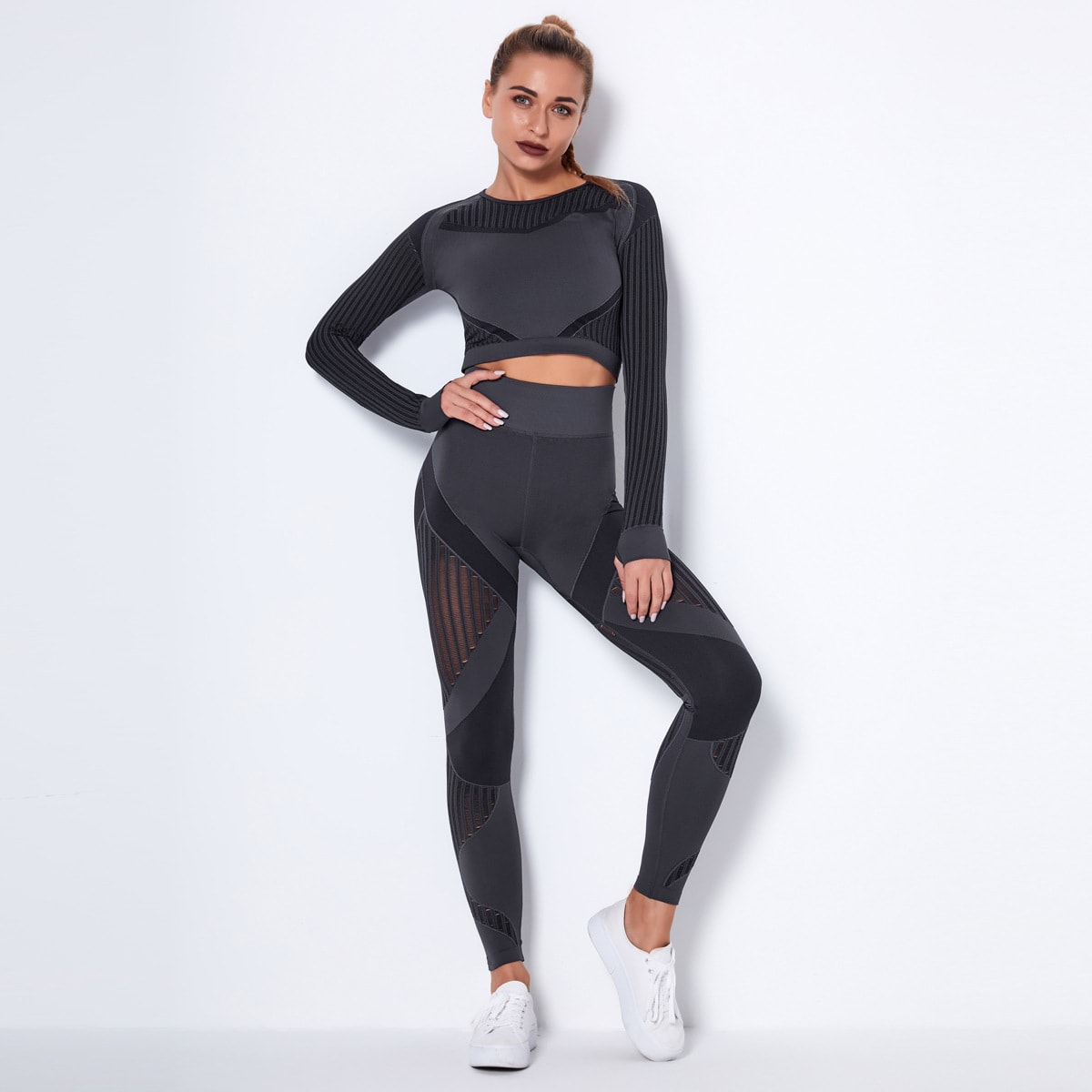 Quick-drying Exercise Yoga Long Sleeve Striped Fitness TOP view 18