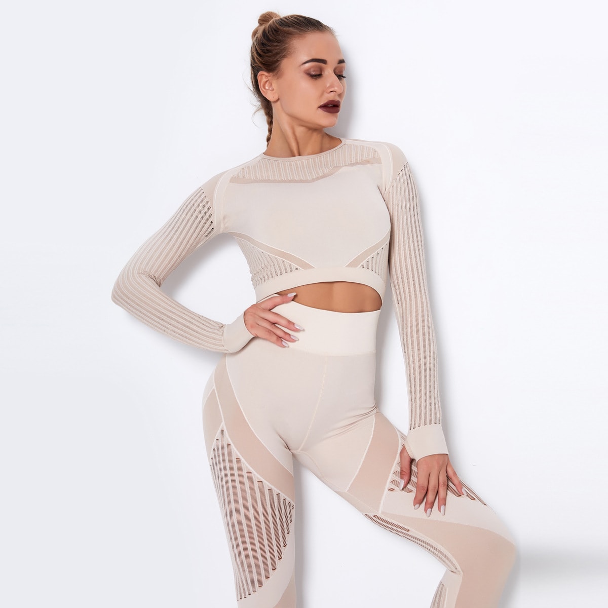 Quick-drying Exercise Yoga Long Sleeve Striped Fitness TOP view 11