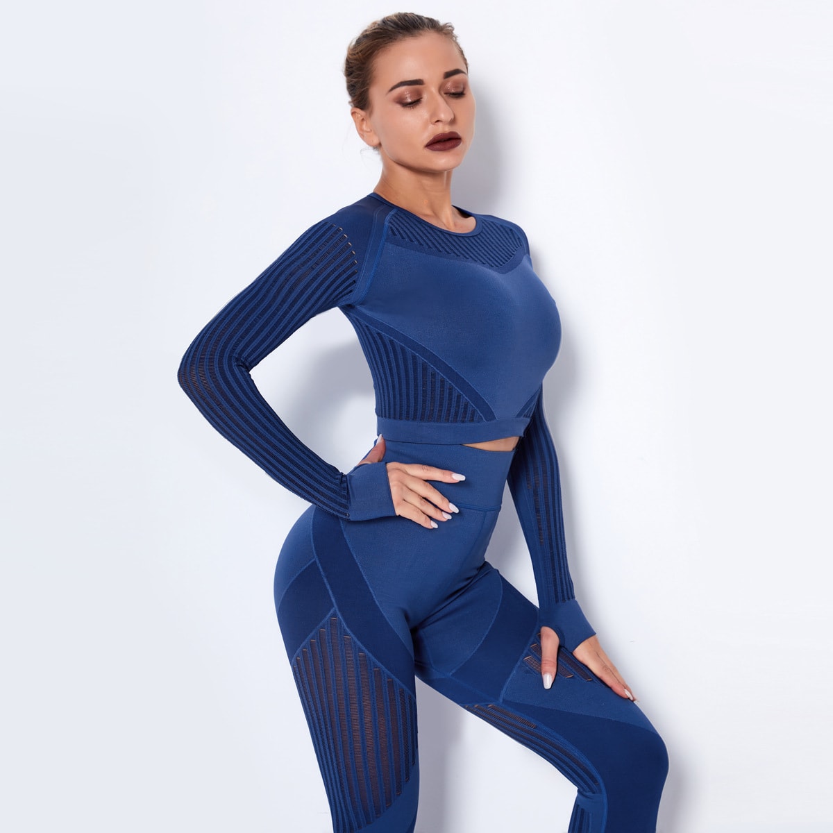 Quick-drying Exercise Yoga Long Sleeve Striped Fitness TOP view 20