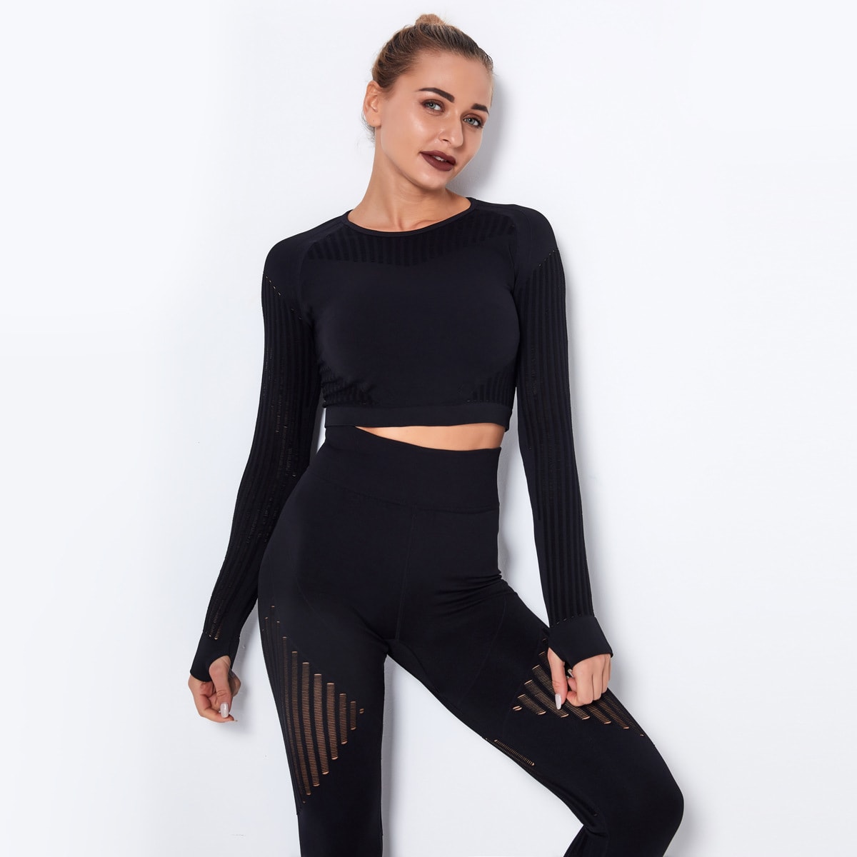 Quick-drying Exercise Yoga Long Sleeve Striped Fitness TOP view 14