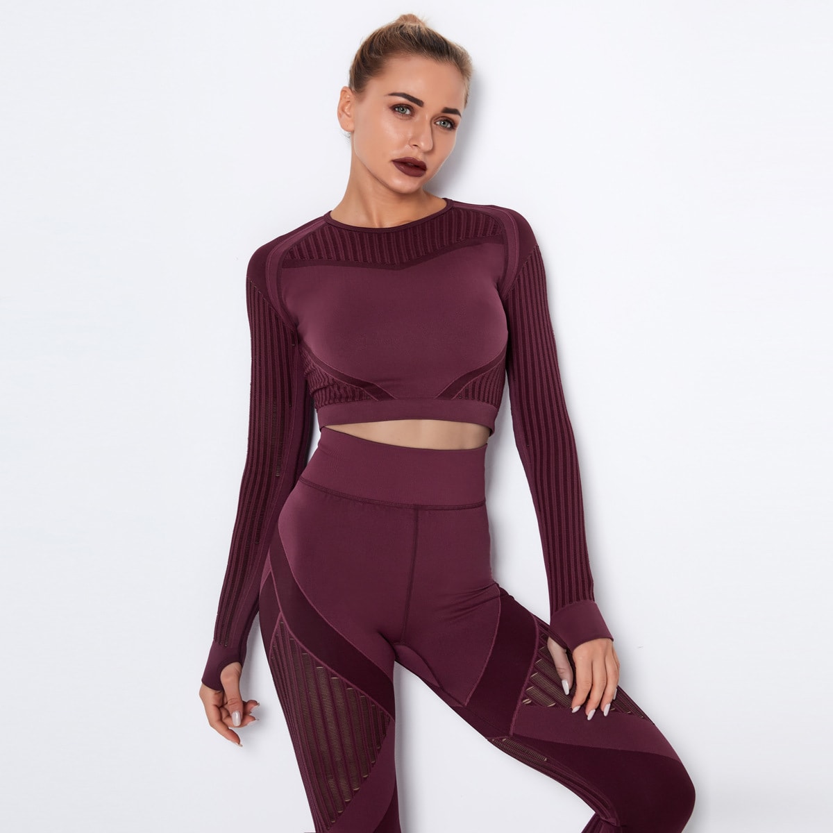 Quick-drying Exercise Yoga Long Sleeve Striped Fitness TOP view 22