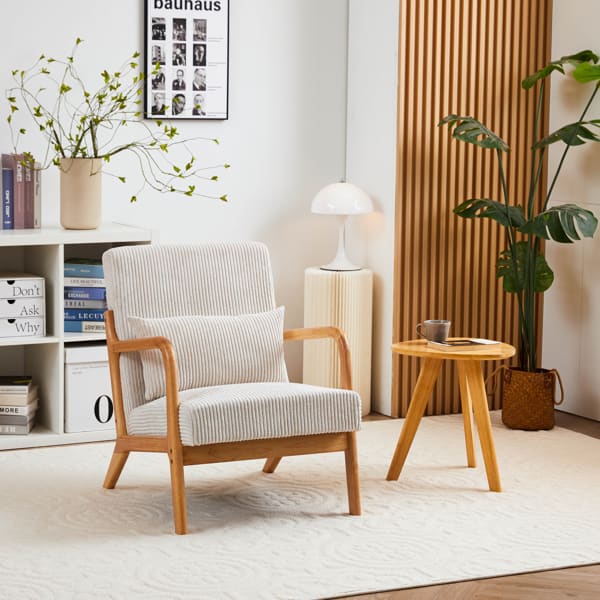 Mid-Century Modern Armchair Upholstered With Pillows And Solid Wood Frame view 12