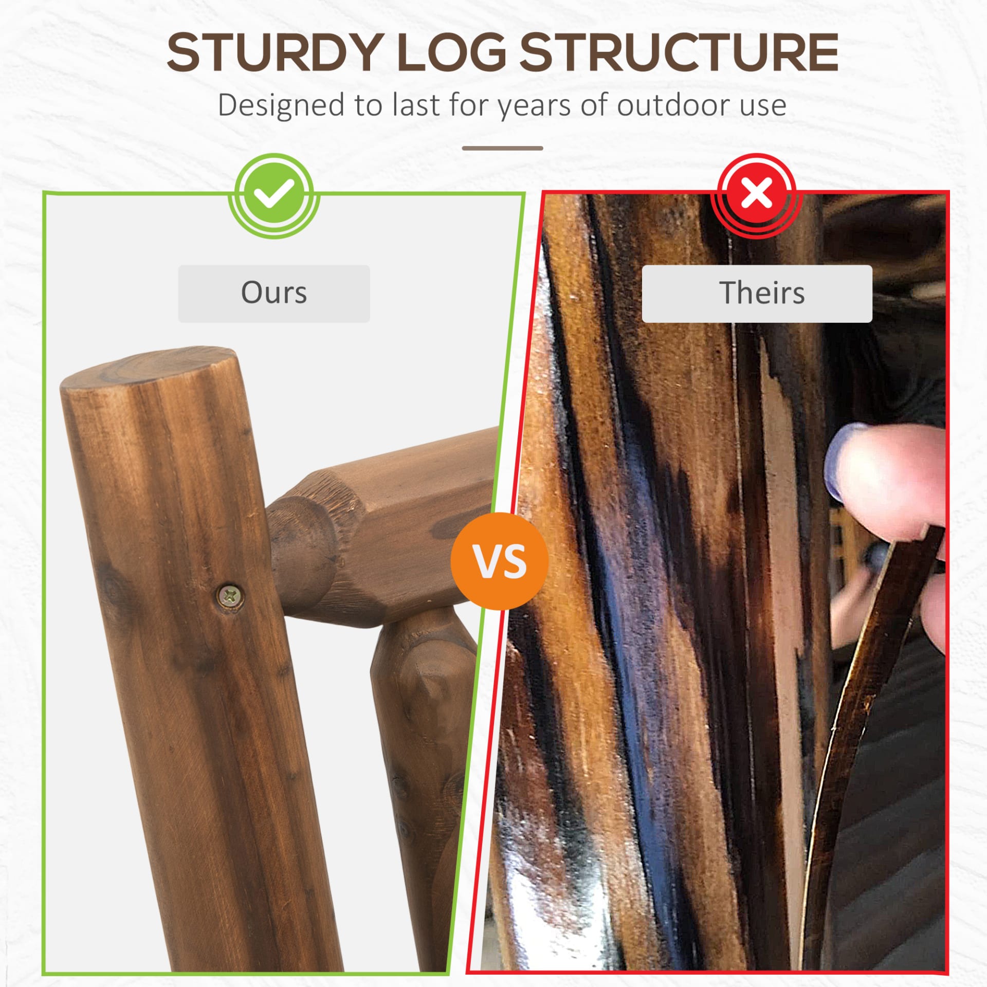 Sturdy Rocking Loveseat Wooden Log Design Wide Curved Walnut Seats ForRelaxation view 1