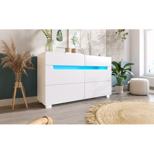 Sideboard Cabinet Dresser With 6 Drawers,Storage With RGB LED App Control, Sideboard With Cut-out Handles, 6-drawers Chest Of Drawers, 71 X 120 X 40 Cm, White view 19