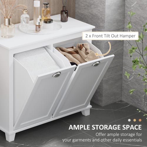 HOMCOM Tilt-Out Laundry Sorter Bathroom Cabinet, White view 3