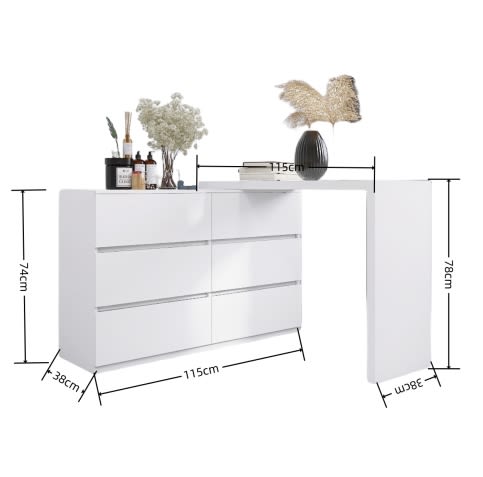 Extended Desktop 6 Drawers Chest Of Drawer Without Handle White Color Vanity view 9