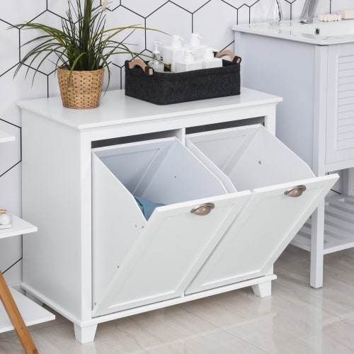HOMCOM Tilt-Out Laundry Sorter Bathroom Cabinet, White view 9