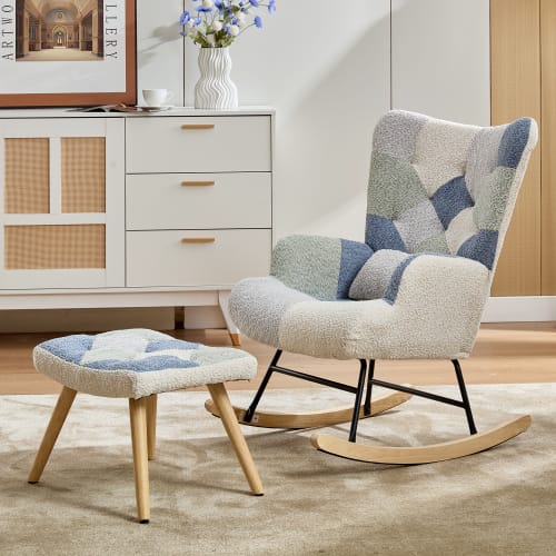 Rocking Chairs For Adults, Tteddy Rocking Chair Relaxing Recliner Chair With Solid Wood Legs High Back Lounge Chairs For Balcony Living Room Bedroom view 29