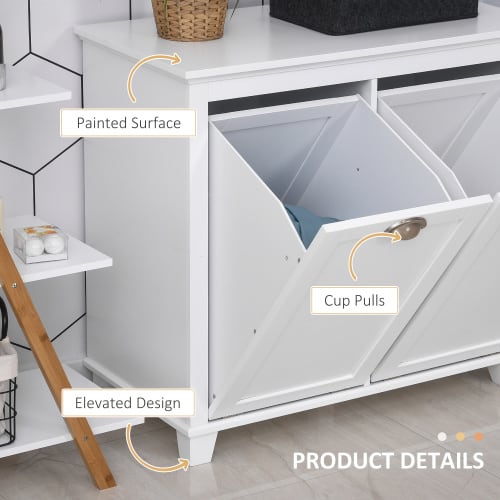HOMCOM Tilt-Out Laundry Sorter Bathroom Cabinet, White view 8